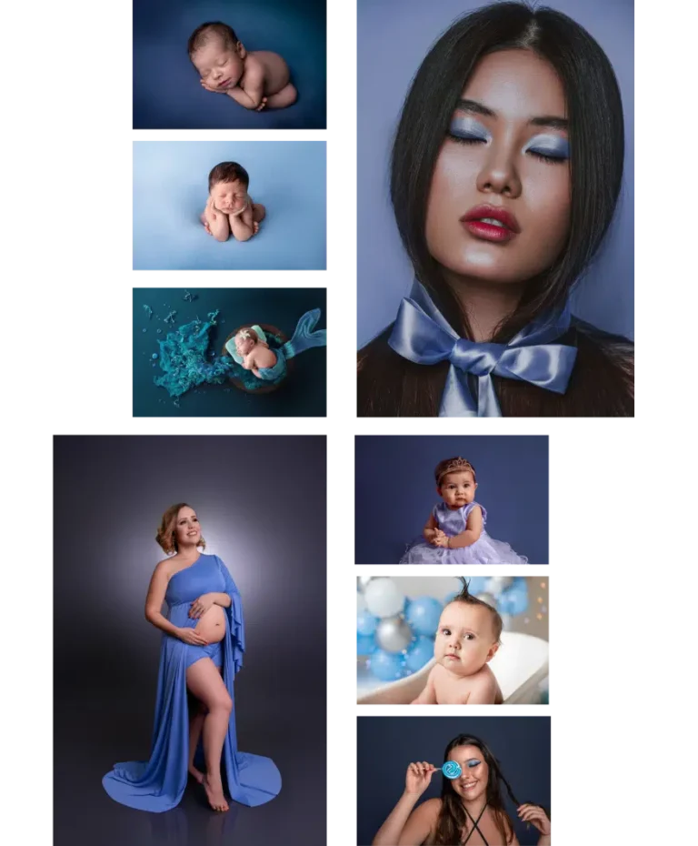 Montagem de diversos ensaios fotográficos editados no processo de pós-produção da empresa carla toscano fotos.